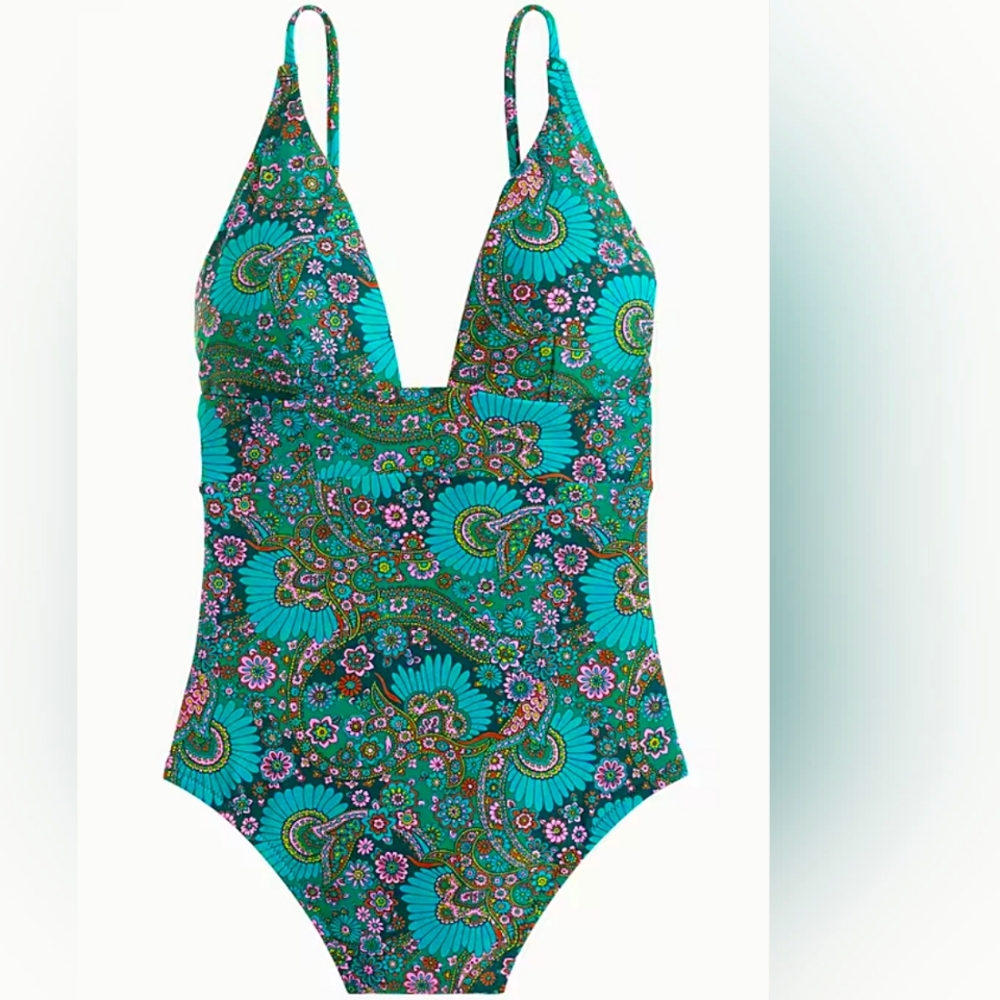 J.CREW  Women's Eco Plunge V-neck One-piece  Paisley  Plus size 24